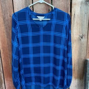 Charming Charlie Blue Window Pane Blouse Size Small